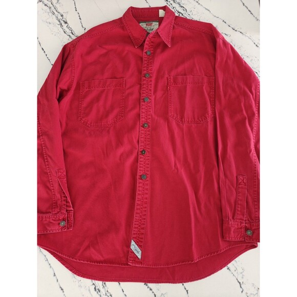 Vintage Levis Shirt Mens XL Red Denim Long Sleeve Metal Button Red Tab Y2K - Picture 1 of 8